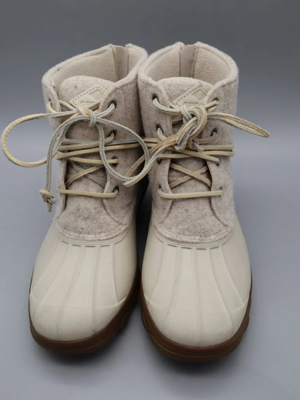 Sperry Saltwater Wool Duck Boots Women's Sz 8M Cream Oat Coastal Preppy